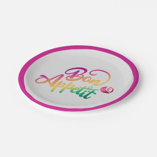 Elegant French Bon Appetite Quote Paars Grey Papieren Bordje (Gekanteld)