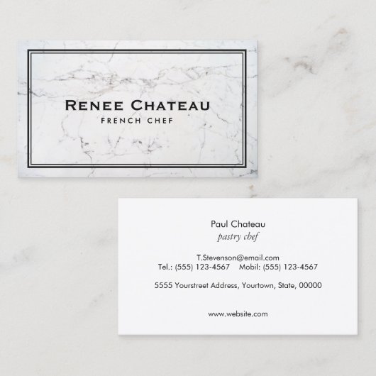 Elegant French Chef Catering Subtle White marble Visitekaartje (Voorkant / Achterkant)