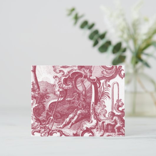 Elegant French Country Antiek Red Toile de Jouy Briefkaart (Staand voorkant)