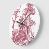 Elegant French Country Antiek Red Toile de Jouy Grote Klok (Hoek)