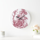 Elegant French Country Antiek Red Toile de Jouy Grote Klok (Huis)