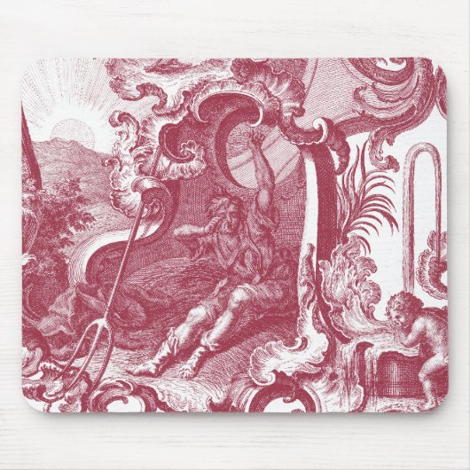 Elegant French Country Antiek Red Toile de Jouy Muismat (Voorkant)