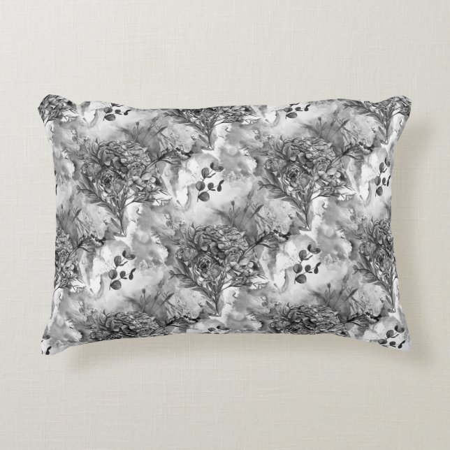 Elegant French Country Black and White Floral Accent Kussen (Voorkant)