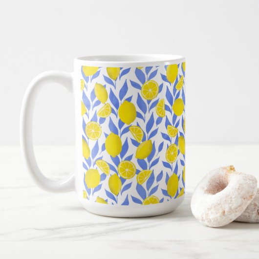 Elegant French Country Lemon Blue Botanical Koffiemok (Met donut)