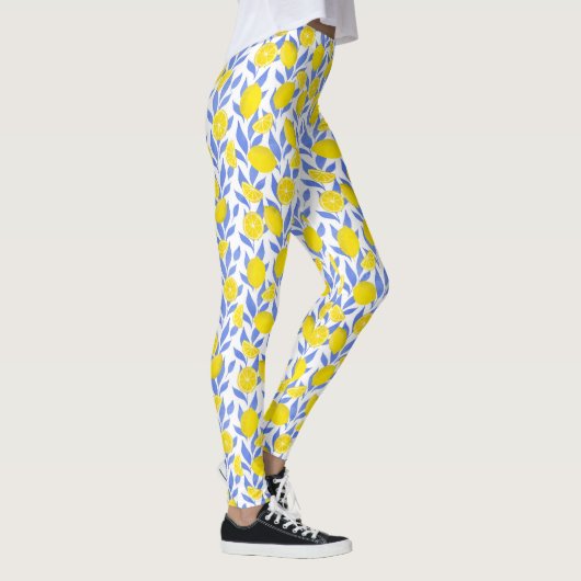 Elegant French Country Lemon Blue Botanical Leggings (Rechts)