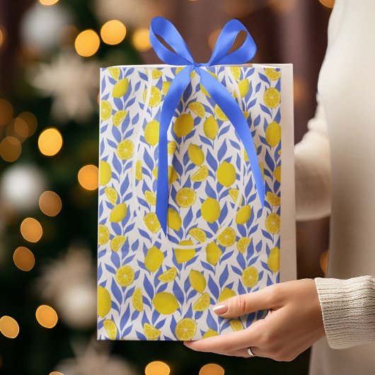 Elegant French Country Lemon Blue Botanical Medium Cadeauzakje