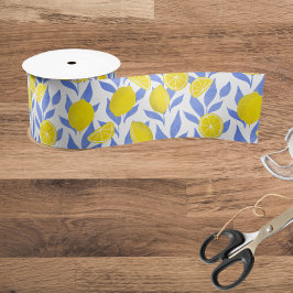 Elegant French Country Lemon Blue Botanical Satijnen Lint