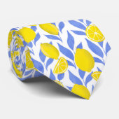 Elegant French Country Lemon Blue Botanical Stropdas (Opgerold)