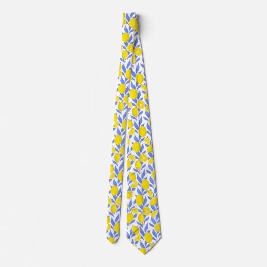 Elegant French Country Lemon Blue Botanical Stropdas (Achterkant)