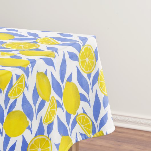 Elegant French Country Lemon Blue Botanical Tafelkleed (Voorbeeld)