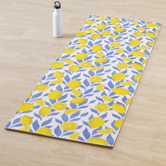 Elegant French Country Lemon Blue Botanical Yogamat (In situ)