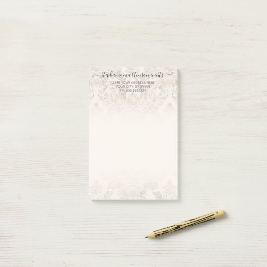 Elegant French Damask Ivory Professional Business Post-it® Notes (Op bureau)