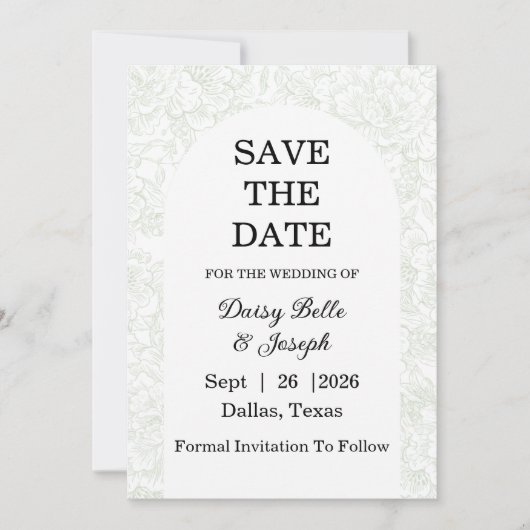 Elegant French Floral Sage Green Save The Date (Voorkant)