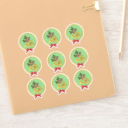 Elegant French Horn Christmas Apple Green Sticker (Notitieboek)