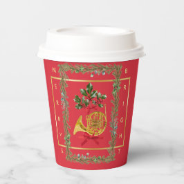 Elegant French Horn Christmas Cherry Red Paper Cup Papieren Bekers