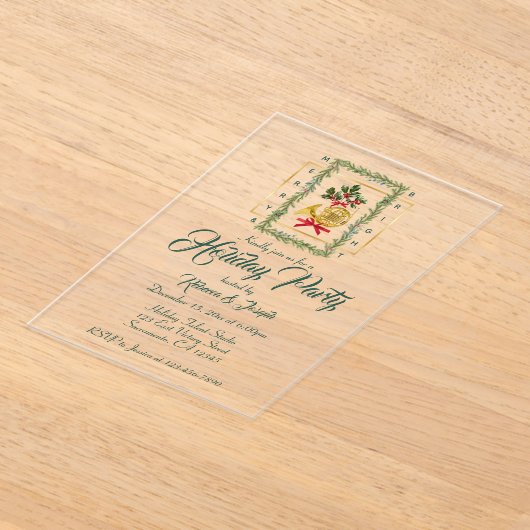 Elegant French Horn Christmas Dark Green Acryl Uitnodigingen (Laagn)