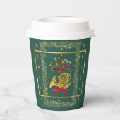 Elegant French Horn Christmas Dark Green Papieren Bekers (Achterkant)