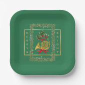 Elegant French Horn Christmas Green Papieren Bordje (Voorkant)