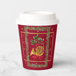 Elegant French Horn Christmas Maroon Paper Cup Papieren Bekers