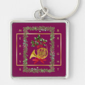 Elegant French Horn Christmas Purple Sleutelhanger (Voorkant)