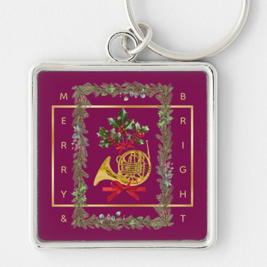 Elegant French Horn Christmas Purple Sleutelhanger (Voorkant)