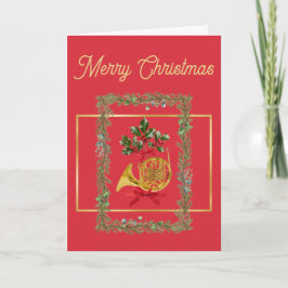Elegant French Horn Christmas Red Feestdagen Kaart