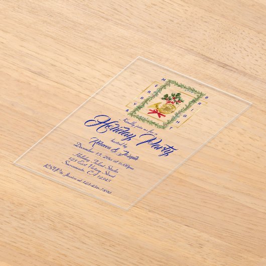 Elegant French Horn Christmas Royal Blue Acryl Uitnodigingen (Laagn)