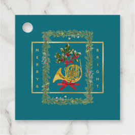 Elegant French Horn Christmas Teal Bedankjes Labels