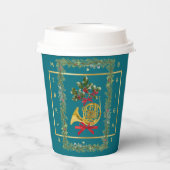 Elegant French Horn Christmas Teal Paper Cup Papieren Bekers (Achterkant)