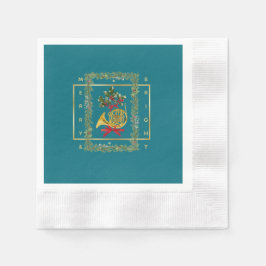 Elegant French Horn Christmas Teal Paper Servet