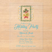 Elegant French Horn Christmas Turquoise Acryl Uitnodigingen (Voorkant)