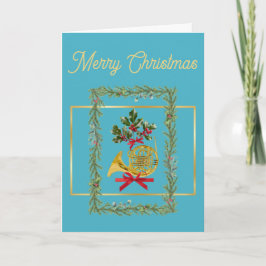 Elegant French Horn Christmas Turquoise Feestdagen Kaart
