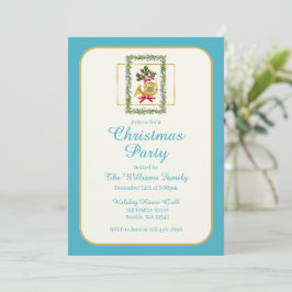 Elegant French Horn Christmas Turquoise Kaart