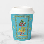 Elegant French Horn Christmas Turquoise Paper Cup Papieren Bekers (Achterkant)