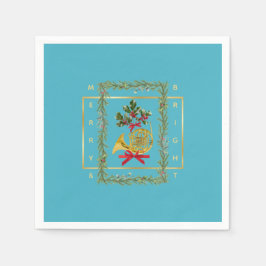 Elegant French Horn Christmas Turquoise Paper Servet
