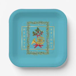 Elegant French Horn Christmas Turquoise Papieren Bordje
