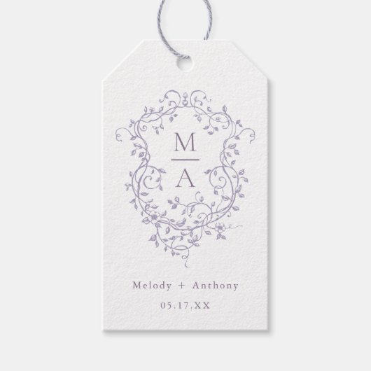 Elegant French Lavender Floral Crest Wedding Cadeaulabel (Voorkant)