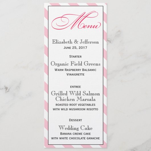 Elegant French Pink Script Wedding Menu Kaart (Voorkant)
