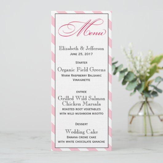 Elegant French Pink Script Wedding Menu Kaart (Staand voorkant)