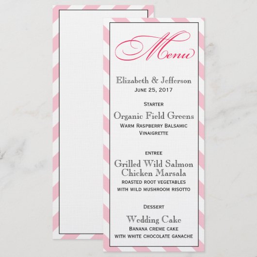 Elegant French Pink Script Wedding Menu Kaart (Voorkant / Achterkant)