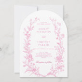 Elegant French Pink Toile Floral Wedding  Kaart (Voorkant)