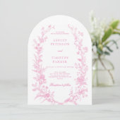 Elegant French Pink Toile Floral Wedding  Kaart (Staand voorkant)