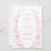Elegant French Pink Toile Floral Wedding  Kaart (Voorkant)