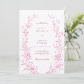 Elegant French Pink Toile Floral Wedding  Kaart (Staand voorkant)