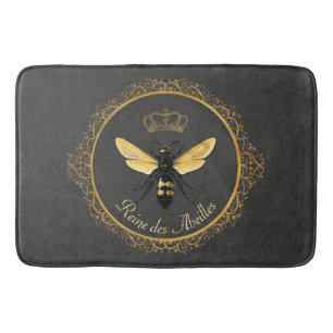 Elegant French Queen Bee Gray Gold Yellow Badmat