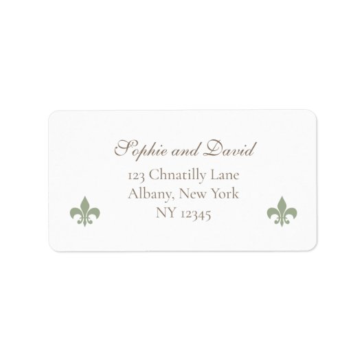 Elegant French Regency Green Fleur de Lis Wedding Etiket (Voorkant)