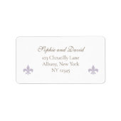 Elegant French Regency Paarse Fleur de Lis Wedding Etiket (Voorkant)