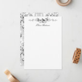 Elegant French Rococo Black and White Floral Notitiekaartje (Voorkant / Achterkant in situ)