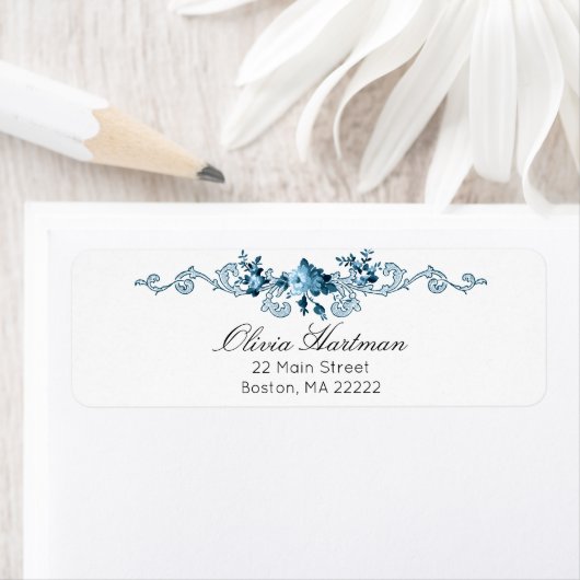 Elegant French Rococo Blue & White Floral Etiket (Insitu)