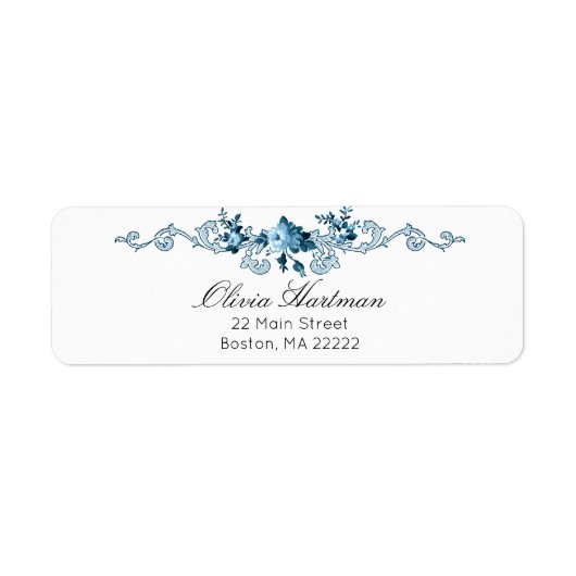Elegant French Rococo Blue & White Floral Etiket (Voorkant)